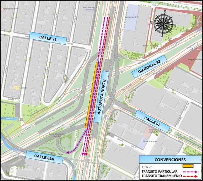 Cierre carriles puente de autopista Norte con diagonal 92 Bogotá 