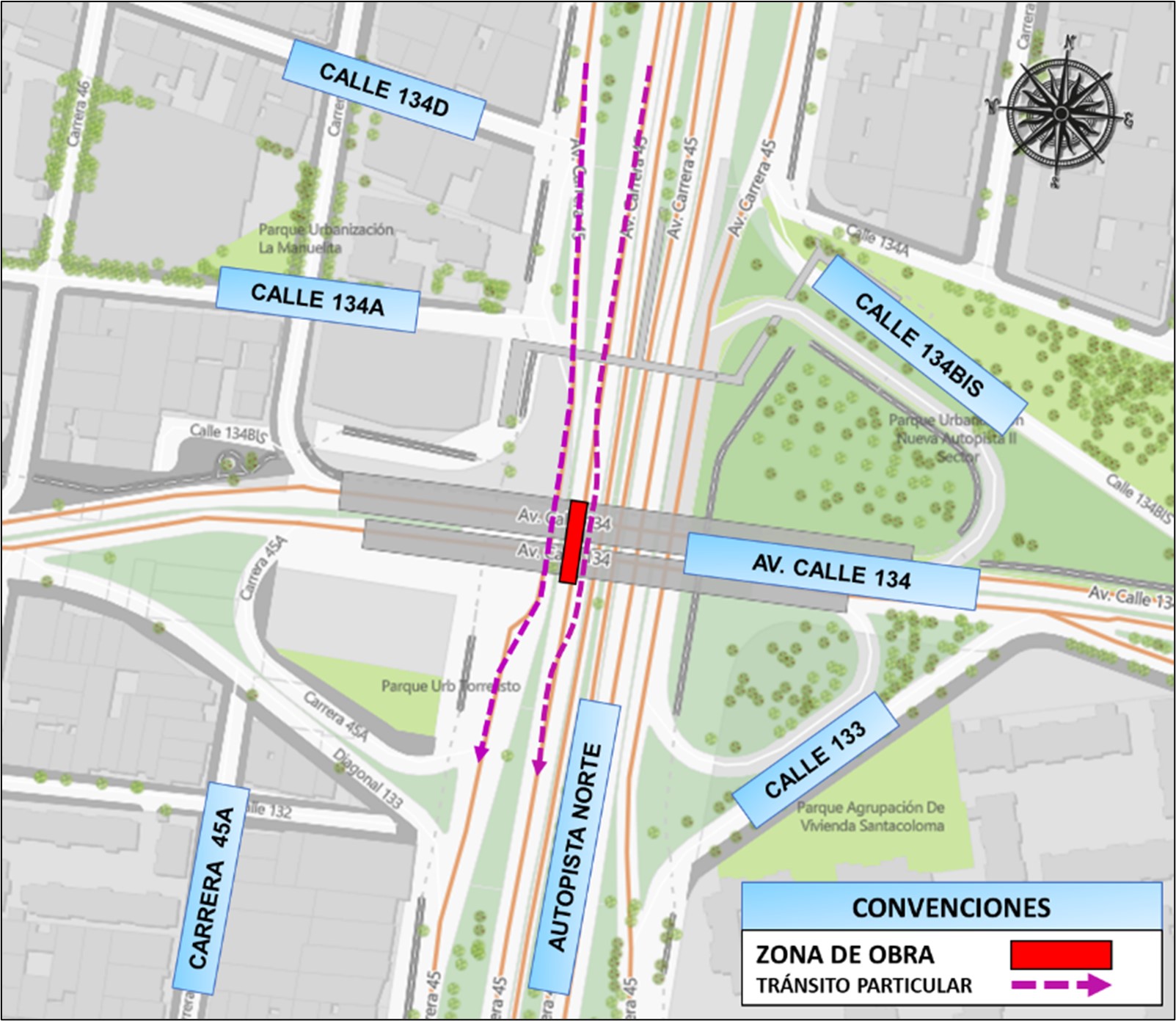 Movilidad en Bogotá cierre en Autonorte con av calle 134 norte-sur