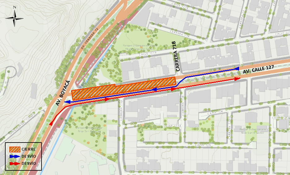 Cierre total de calzada de av calle 127 entre av Boyacá y carrera 71b