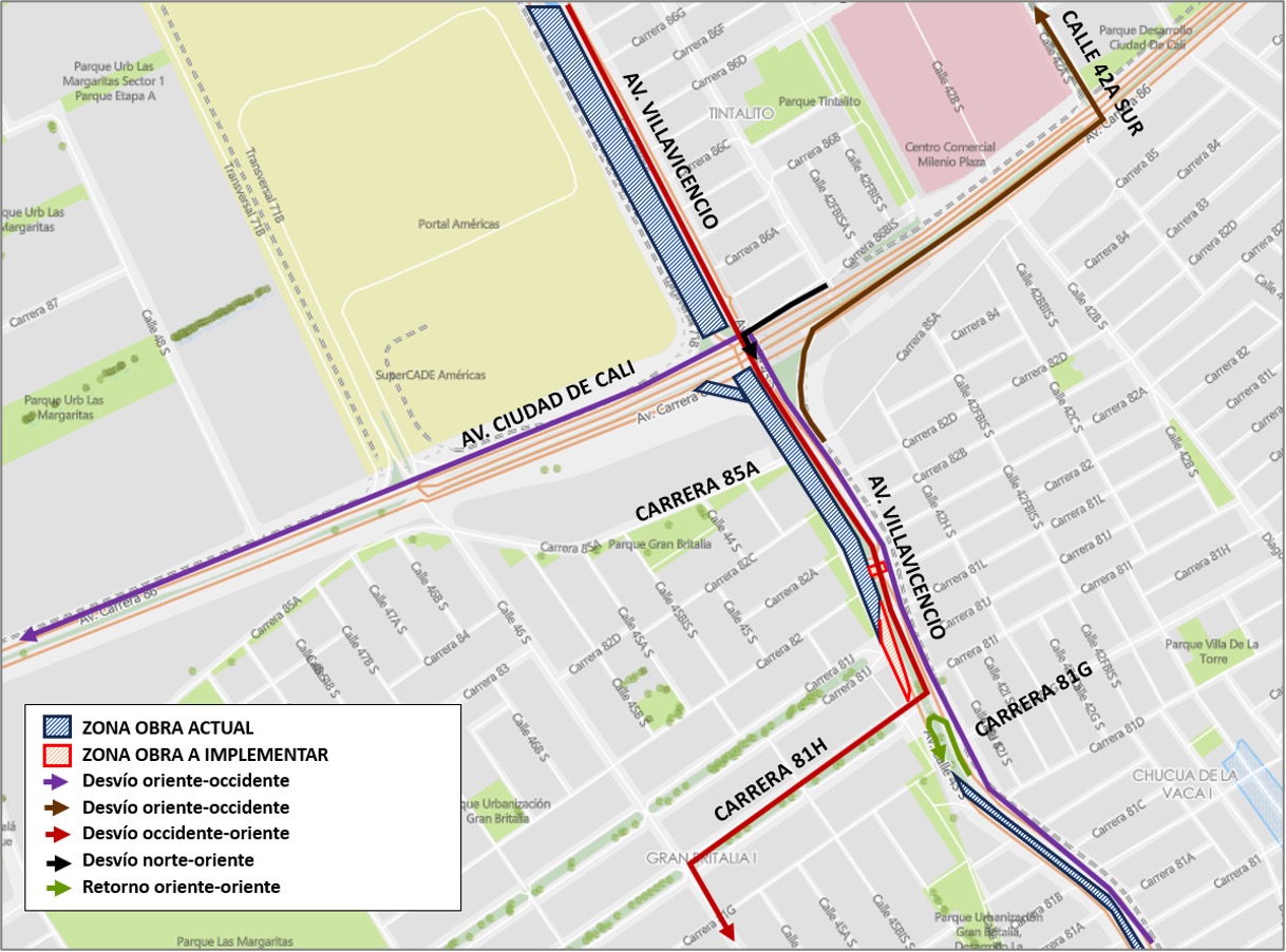 Obras Metro Bogotá cierre av Villavicencio entre av Cali y carrera 81h