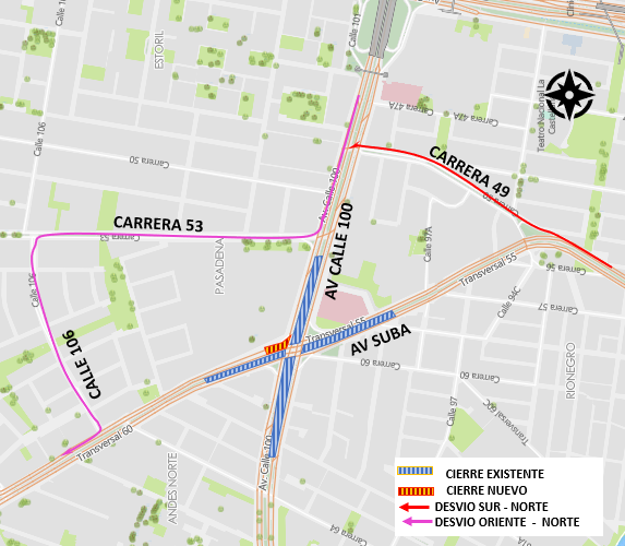 Cierre total de la calzada de la av Suba al norte de la av calle 100