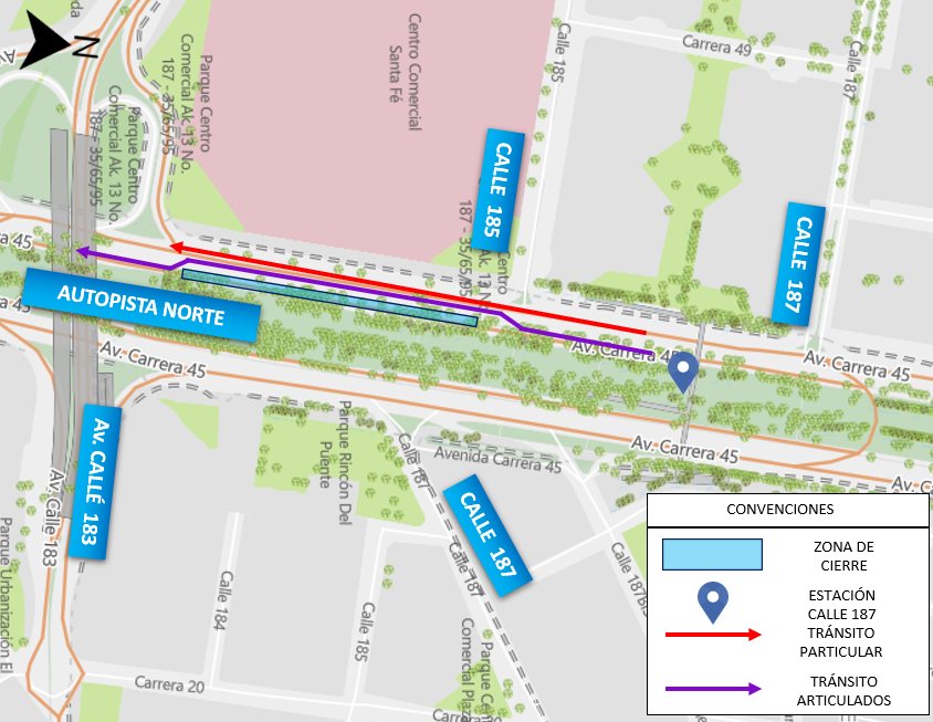 Cierre Bogotá en la autopista Norte entre calles 183 y 185 y 189 y 192