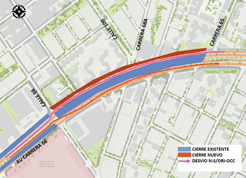 Cierre en av. Carrera 68 (av. calle 100) entre calle 98 y carrera 65