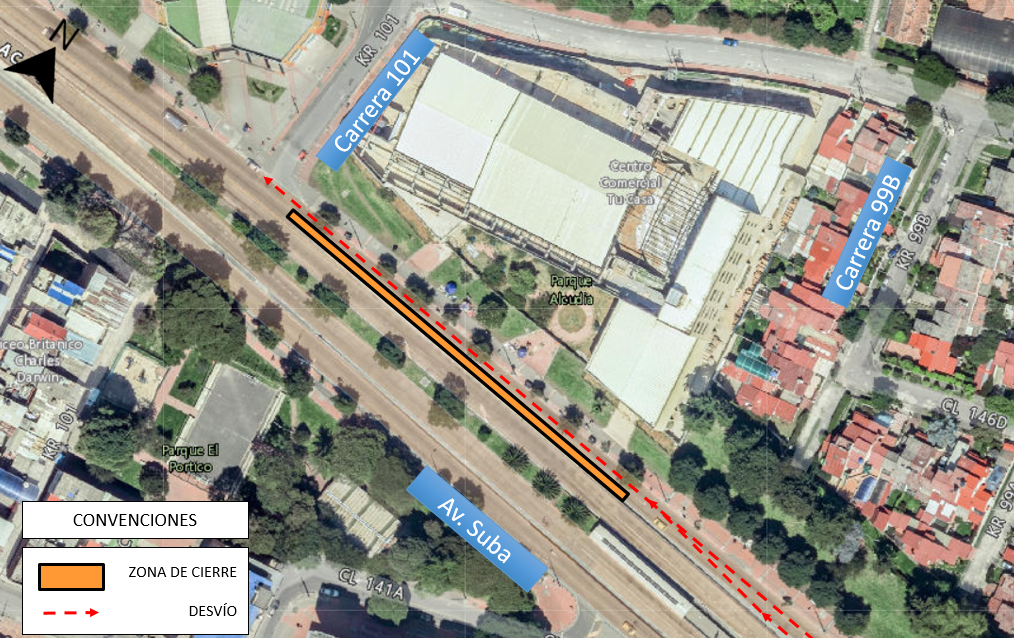 Movilidad: Cierre de un carril en la av Suba entre carreras 101 y 99b