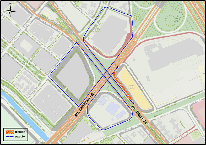 Por obras habrá cierre en la avenida carrera 68 con avenida calle 24