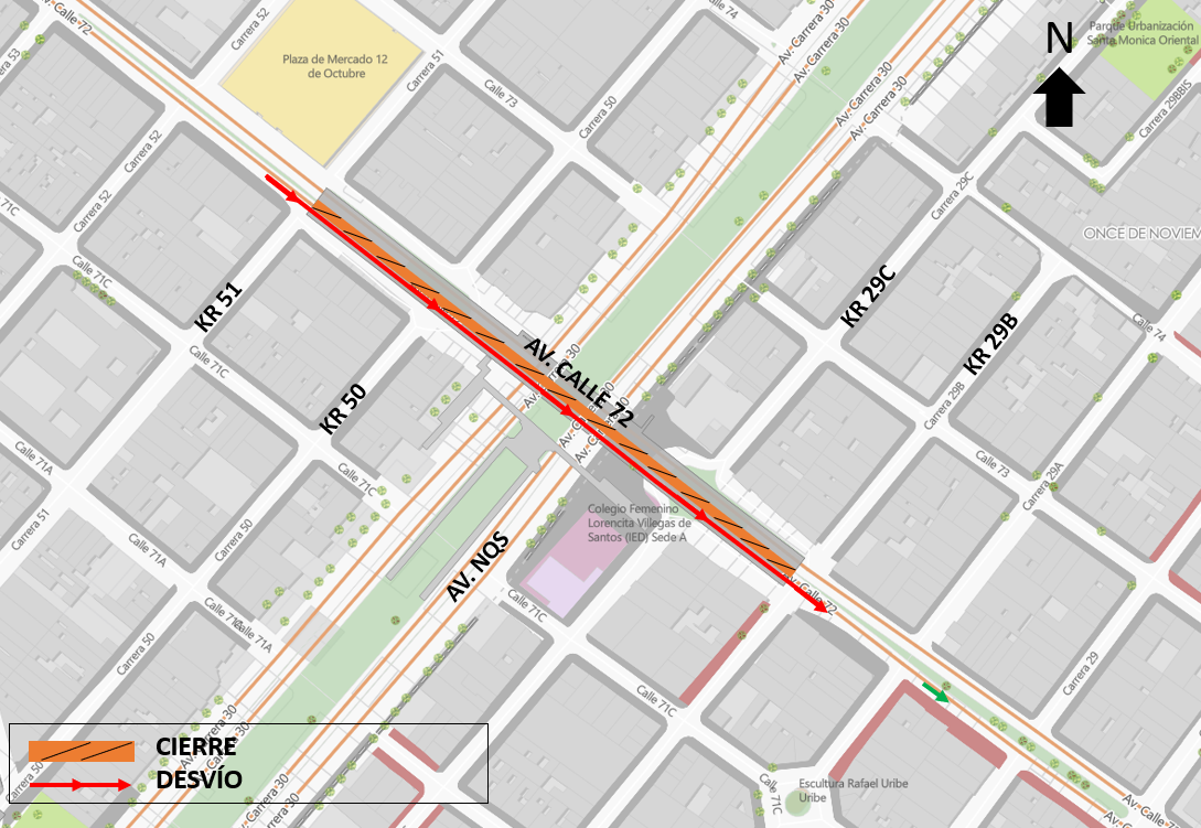 Cierre en puente de av calle 72 con av NQS sentido occidente-oriente