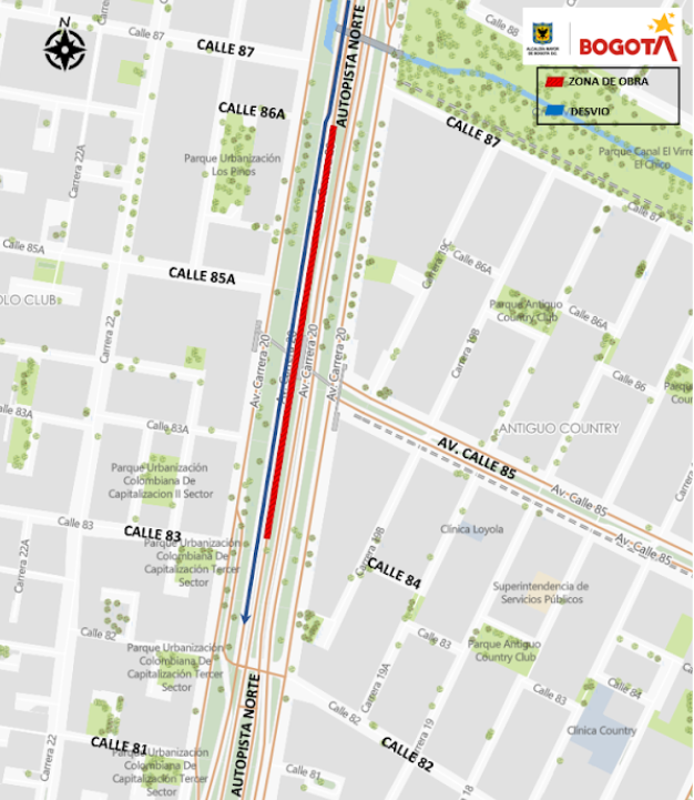 Cierre de calzada de TransMilenio de Autonorte entre calles 86a y 83