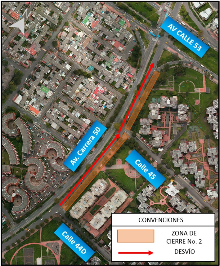 Cierre de andén de av. cr. 50 entre calles 58a y 59 y calles 44d y 53