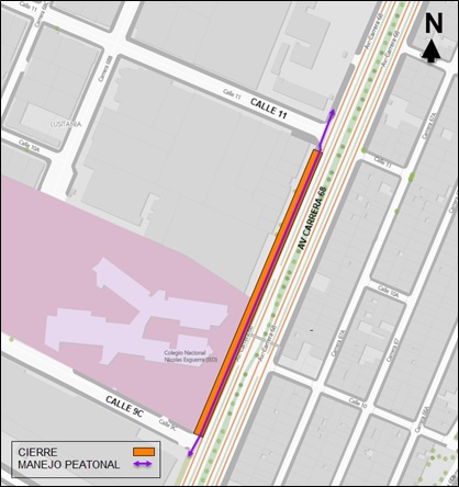 Cierre de un carril en la avenida carrera 68 entre calles 11 y 9c