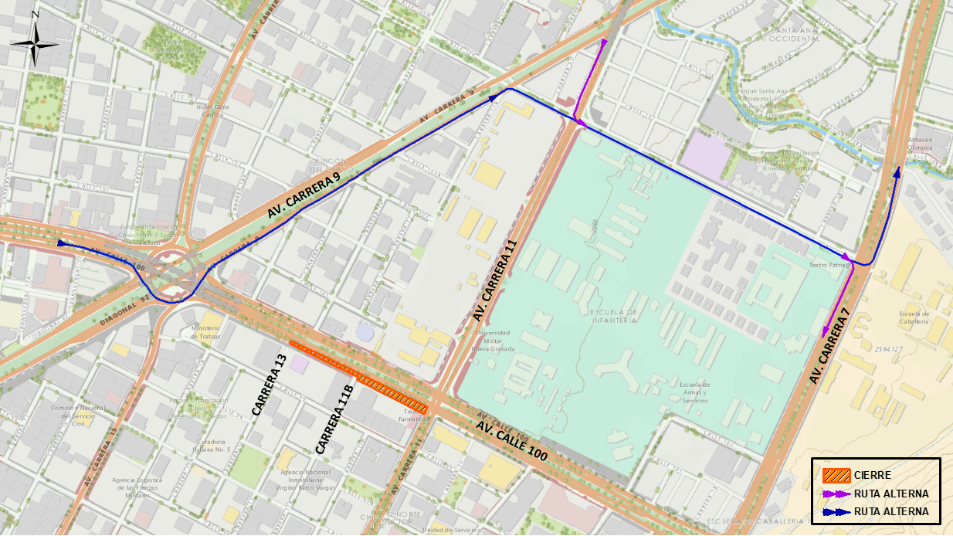 Cierre de Av. Calle 100 entre Carreras 13 y 11 por obras de la Av. 68 