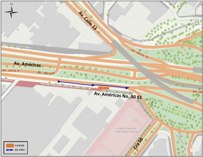 Movilidad: cierre de un carril de la av. Américas con av. carrera 50