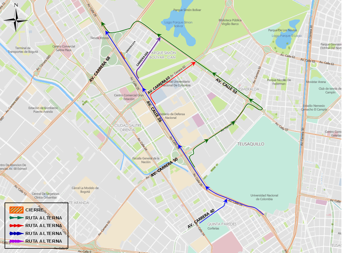 Cierre de un carril en la avenida calle 26 entre las carreras 67A y 68