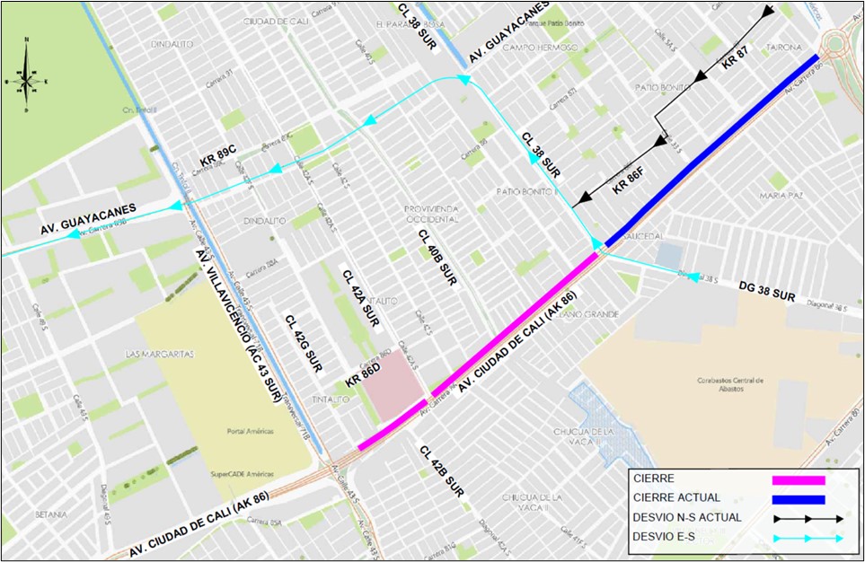 Cierre en la avenida Ciudad de Cali entre calles 38 sur y 42g sur