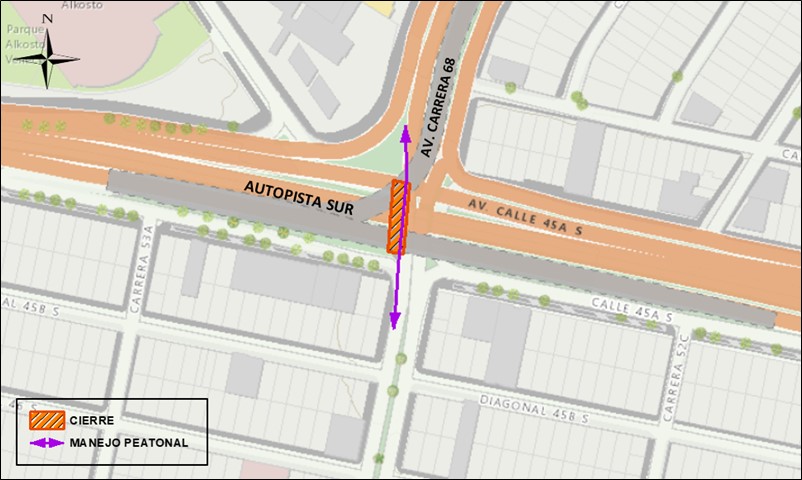 Por obras cierre de carril en la avenida carrera 68 con Autopista Sur