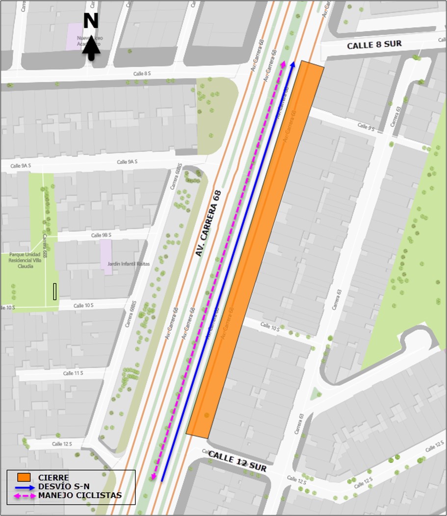 Movilidad Bogotá cierre en av. carrera 68 entre calles 8 sur y 12 sur