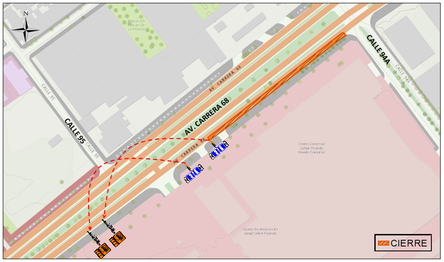 Habrá cierre en la av. carrera 68 entre calle 94a y 250 metros al sur