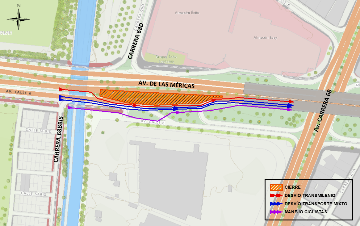 Conoce el cierre de 2 carriles de la av. Américas con av. carrera 68