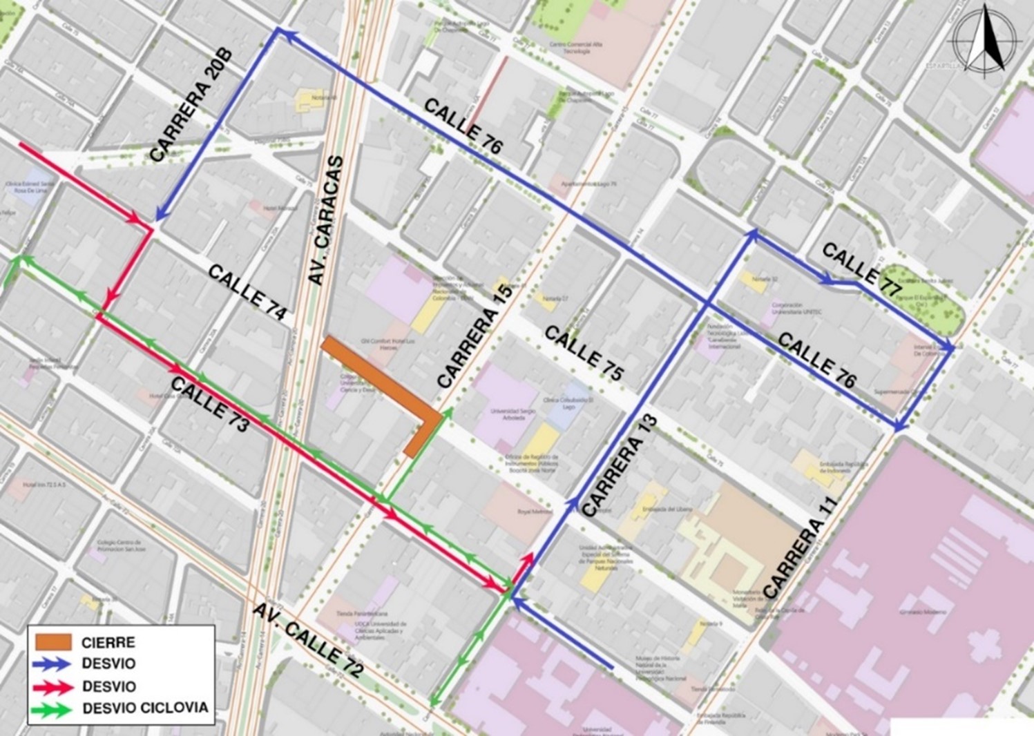 Obras Metro Bogotá cierre calle 74 entre av. Caracas y carrera 15