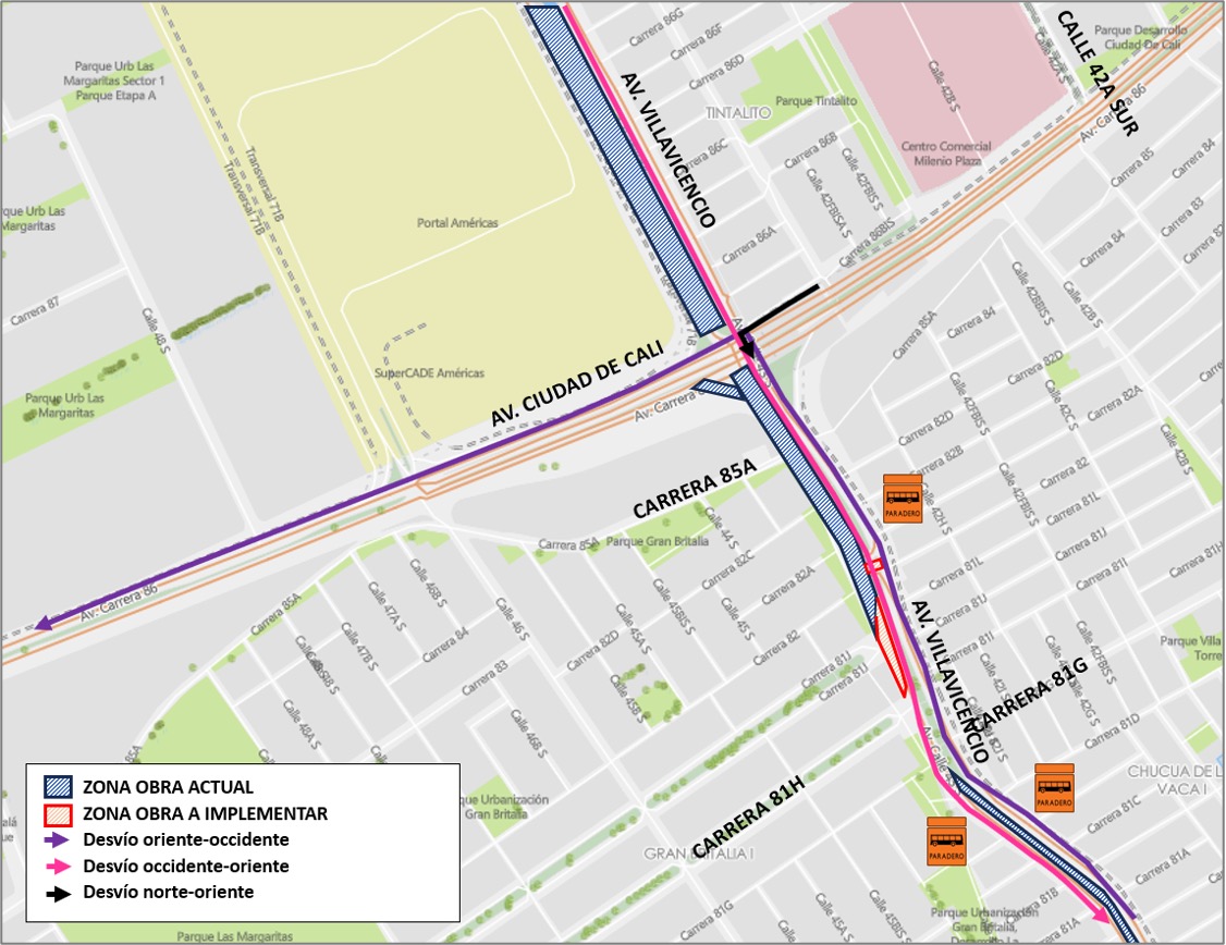 Obras Metro Bogotá cierre av Villavicencio entre av Cali y carrera 81h