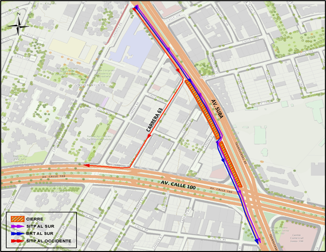 Cierre total del acceso norte de la avenida Suba con avenida calle 100