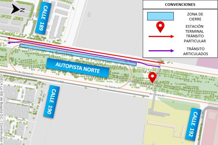 Cierre Bogotá en la autopista Norte entre calles 183 y 185 y 189 y 192