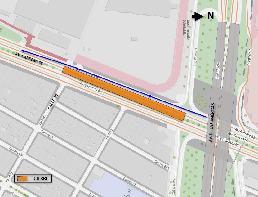 Cierre de la calzada de av. carrera 68 entre av. Américas y calle 4d