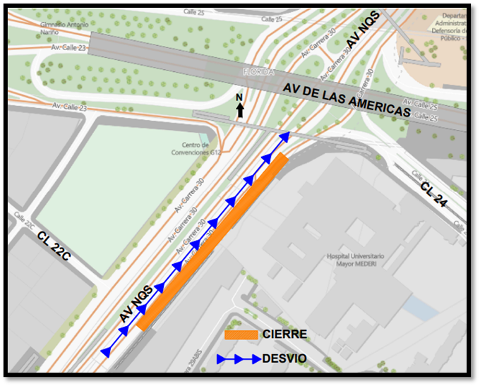 Movilidad: Cierre de un carril en av NQS entre av calle 22c y calle 24