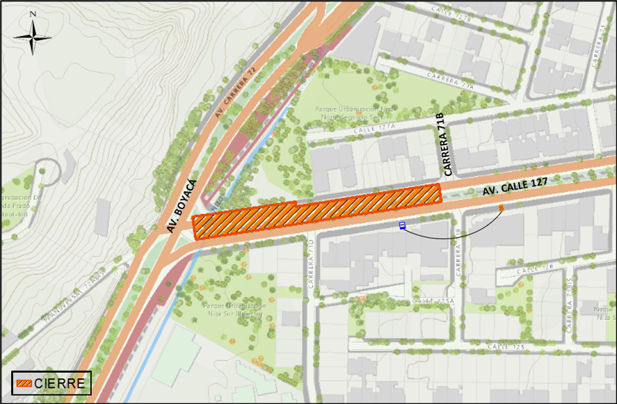 Cierre total de calzada de av calle 127 entre av Boyacá y carrera 71b