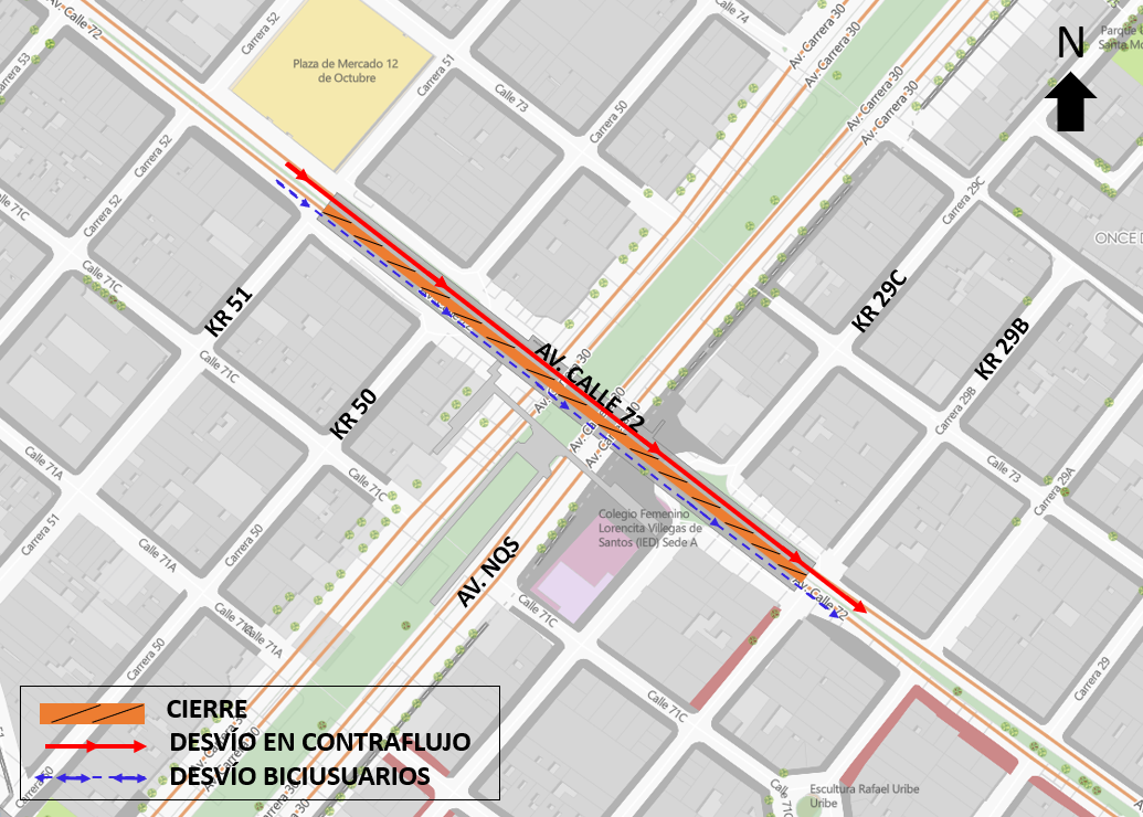 Cierre en puente de av calle 72 con av NQS sentido occidente - oriente