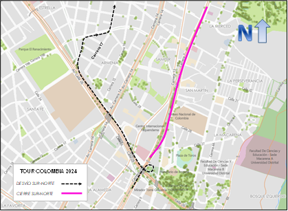 Cierres viales y desvíos en Bogotá por el Tour Colombia 2024 