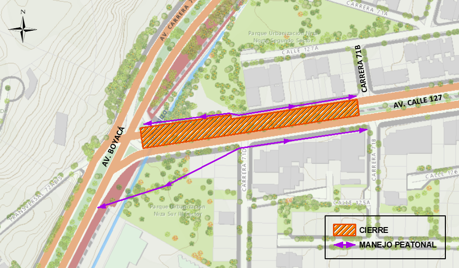 Cierre total de calzada de av calle 127 entre av Boyacá y carrera 71b