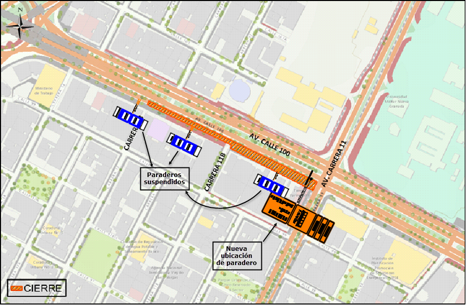 Cierre de Av. Calle 100 entre Carreras 13 y 11 por obras de la Av. 68 