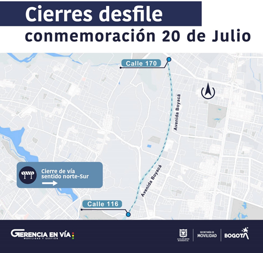 20 de julio 2022: Cierres y desvíos en Bogotá por Día de Independencia