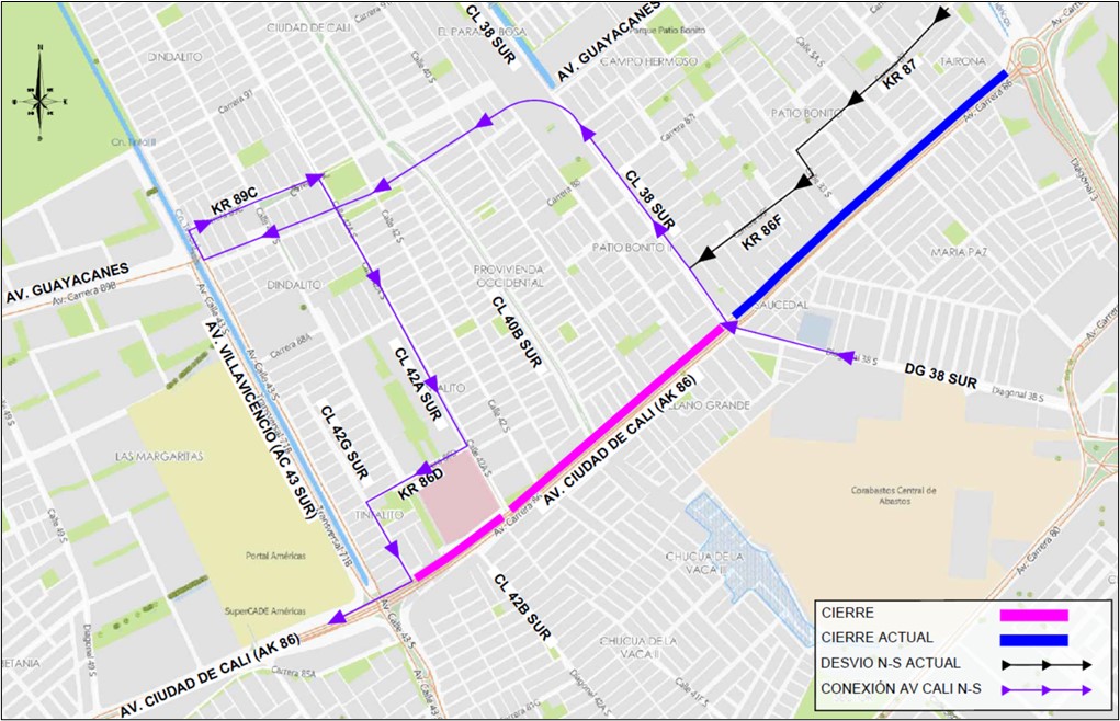 Cierre en la avenida Ciudad de Cali entre calles 38 sur y 42g sur