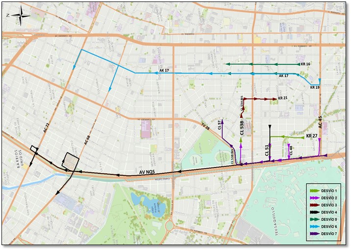 Mapa 4 – Desvíos en el sector de Galerías, en el cuadrante de la calle 57 y Av. Calle 45 entre Av. NQS y Av. Caracas.