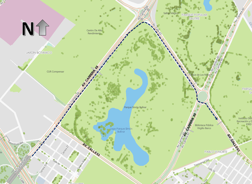 Mapa 4. Desvío en la Av. Carrera 68 en sentido Sur – Oriente.