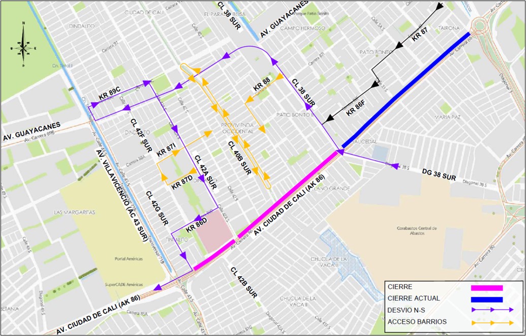 Cierre en la avenida Ciudad de Cali entre calles 38 sur y 42g sur