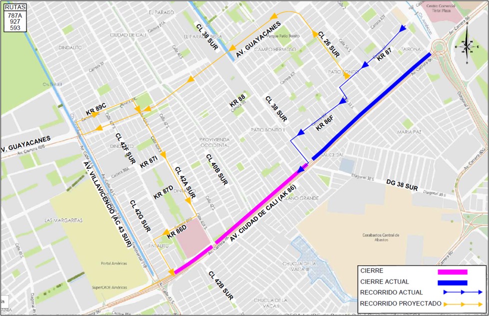 Cierre en la avenida Ciudad de Cali entre calles 38 sur y 42g sur