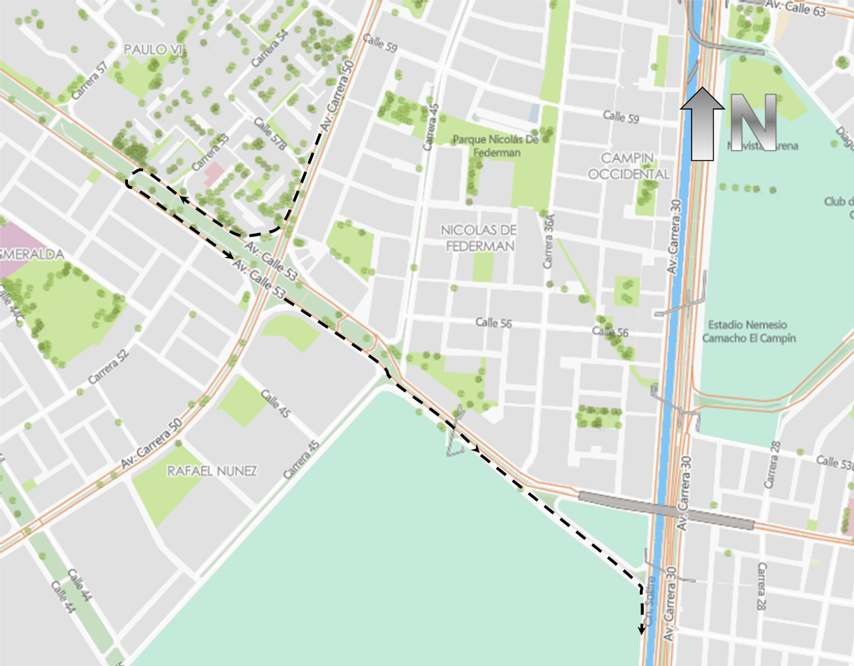 Mapa 6. Desvío en la Av. Carrera 50 al Sur.