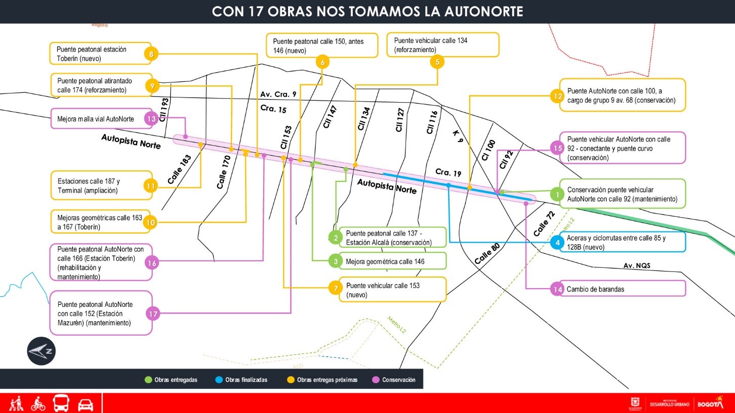 Mapa intervenciones autopista Norte