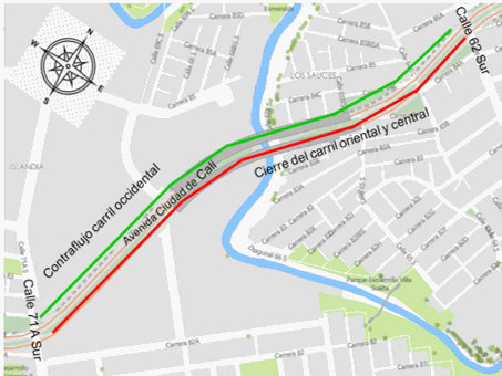 Contraflujo en av Ciudad de Cali a la altura de la calle 62 sur 