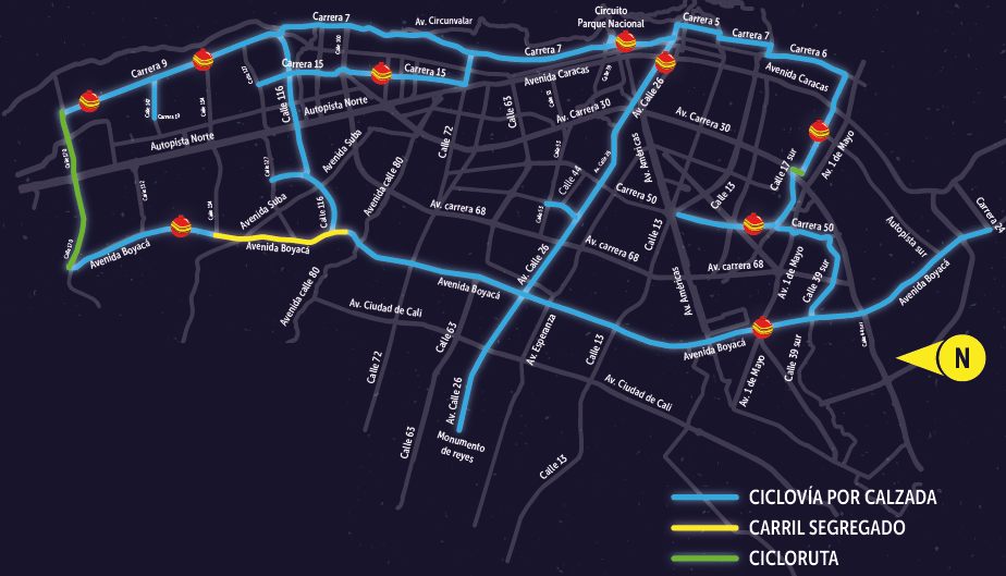 Mapa Ciclovía Nocturna