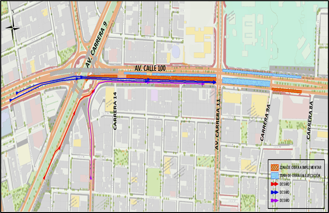 Cierre de dos carriles de la avenida calle 100 entre carreras 14 y 8a