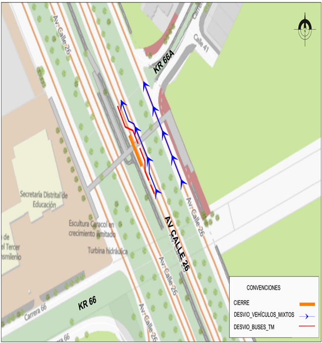 Cierre de calzada de TM en avenida calle 26 entre carreras 66a y 66