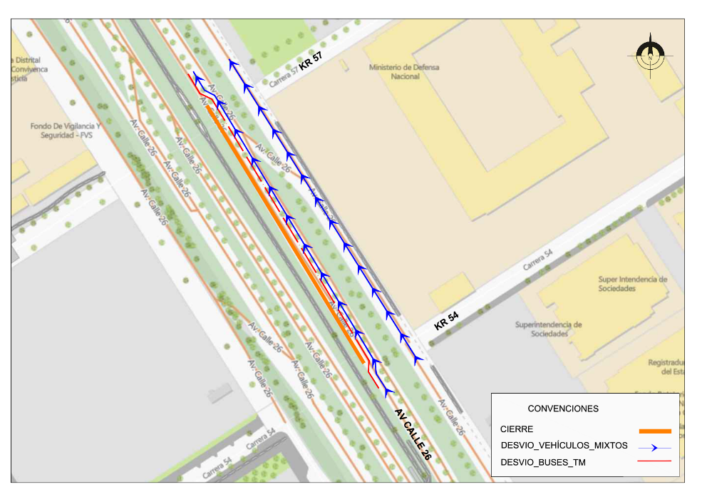 Cierre de la calzada de TM de la av. calle 26 entre carreras 54 y 57