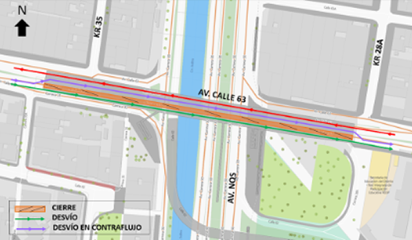 Cierre de un carril en puente vehicular de la av. calle 63 con av. NQS