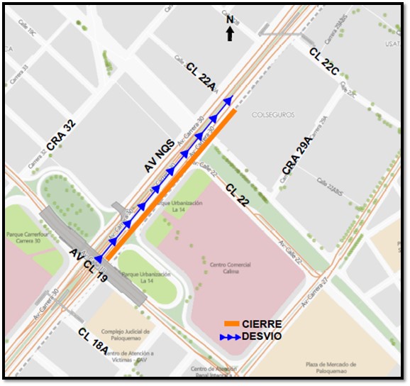 Cierre de un carril en la avenida NQS entre av. calle 19 y calle 22