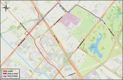 Cierre vial en la avenida calle 26 entre av. carrera 68 y carrera 66