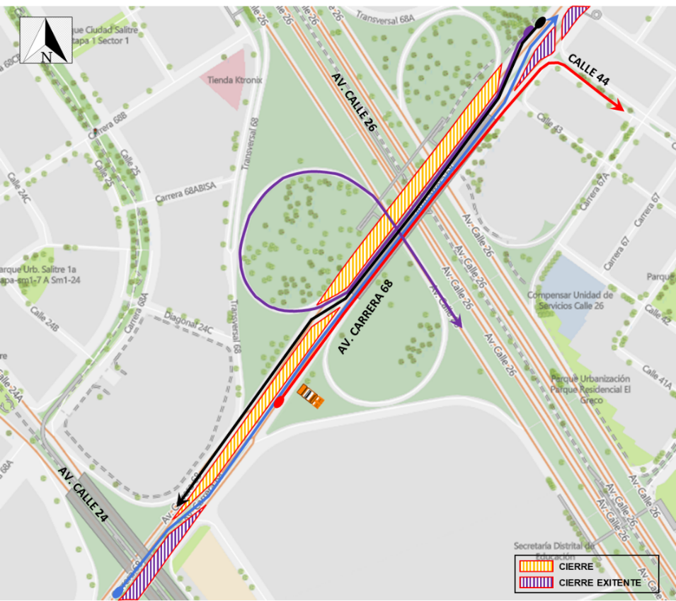 Cierre total del puente vehicular de av. carrera 68 con av. calle 26