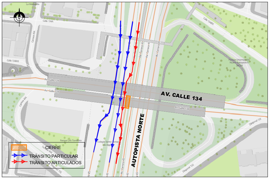 Cierre de calzada de TransMilenio en Autopista Norte con av. calle 134